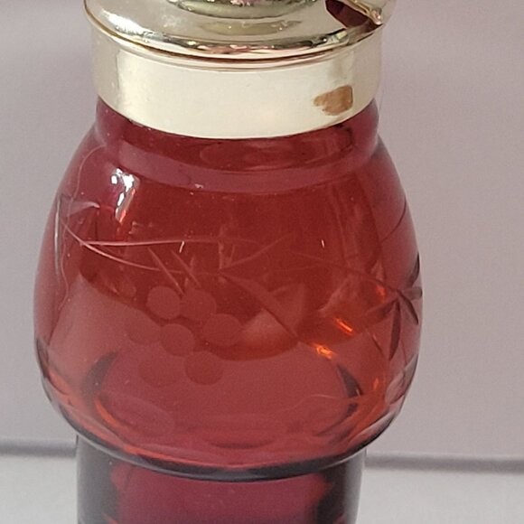 Vintage Red Glass Syrup Dispenser Condiment Jar Silver Hinged Lid Etched Floral - Picture 3 of 8
